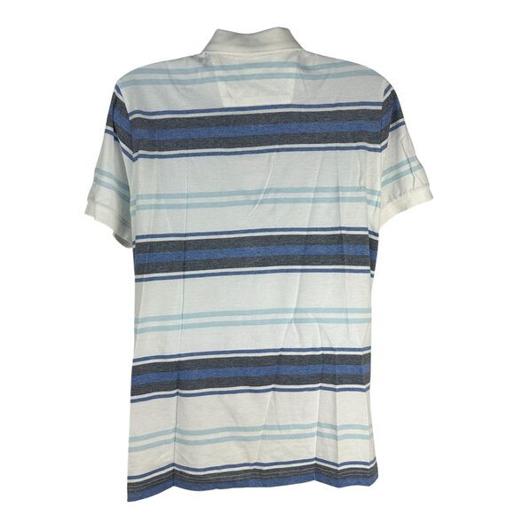 Chaps Mens Natural Stretch Stripe Polo Shirt Size Medium White/Blue Cotton - Picture 2 of 6
